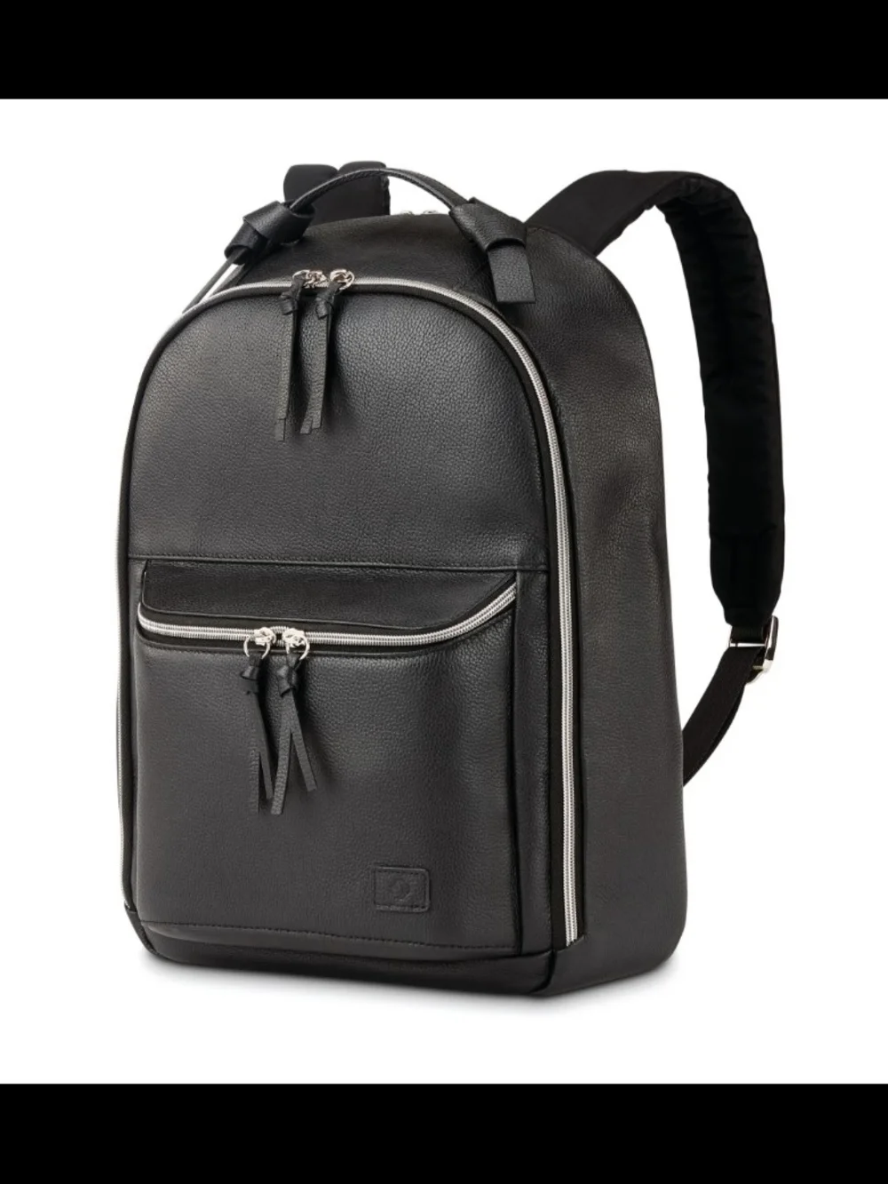 Samsonite Black Leather Backpack with Silver Zippers 14